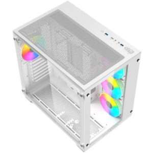 Gabinete Acteck Gamer Media Torre Tank Pro GM930 Max MB ATX Ultra Wide Panel Izq Cristal + Frente Cristal 2xUSB 3.0 + 4xFan RGB con HUB Blanco
