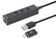 Adaptador de Red Manhattan USB A/C con Hub V3 Color Negro